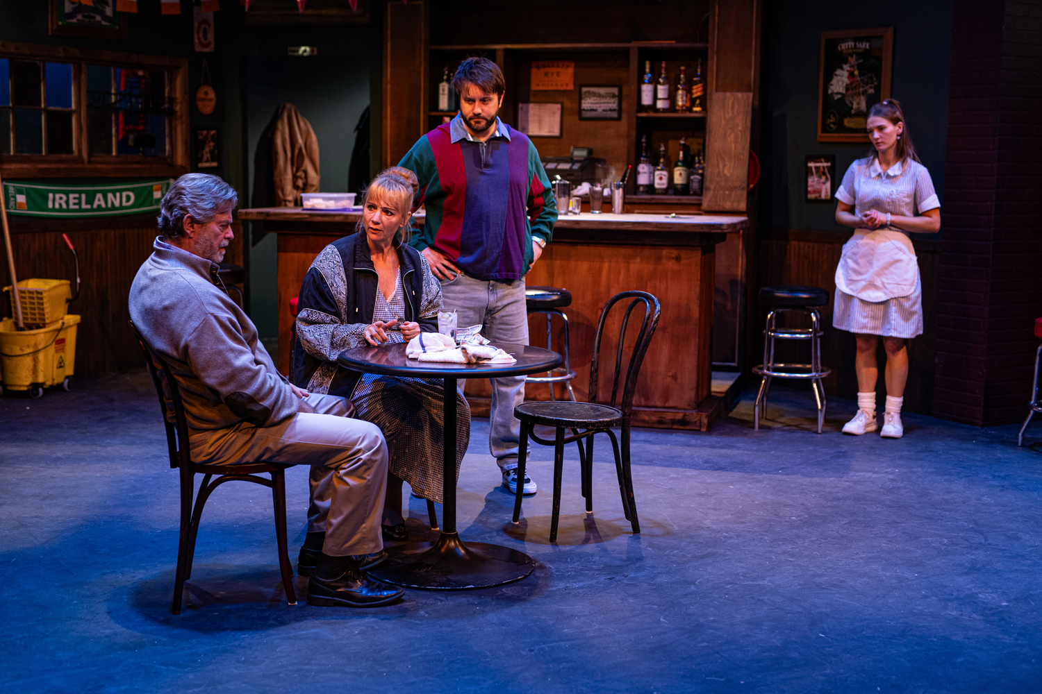 From left, John L. Payne, Dayne Rasmussen, Stephanie L. Moreau and Kate Brady in rehearsal for “Now and Then” opening October 17 at Hampton Theatre Company. DANE DUPUIS