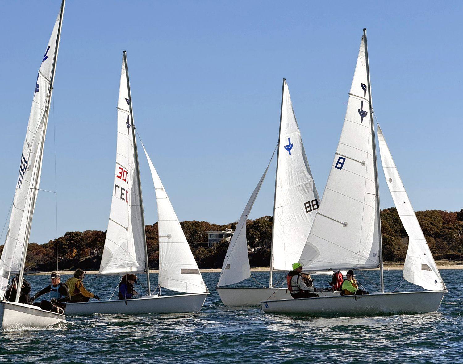 No room for error with half-on burdened port tacks, as skippers spar with each other at a mark rounding.  MICHAEL MELLA