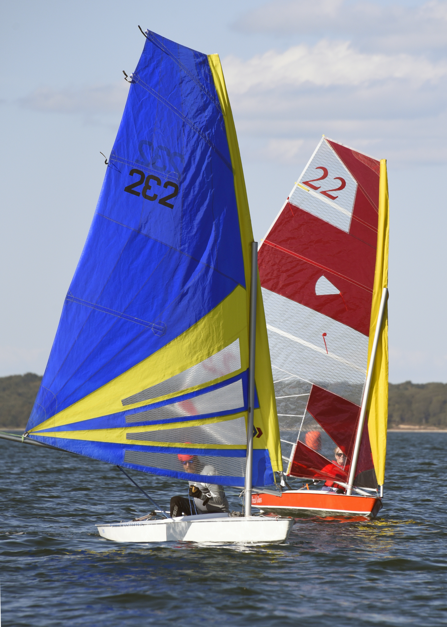 Mark Webber, left, out in front of Barbara-Jo Howard as they head downwind.  MICHAEL MELLA