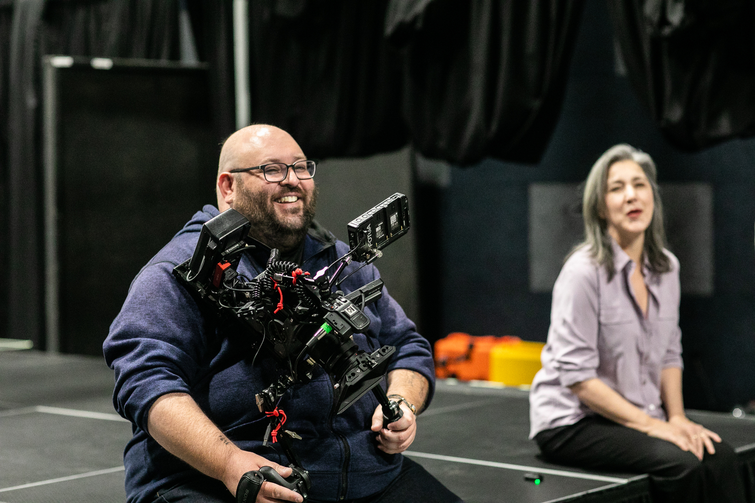 Cinematographer Michael Candelori with Andrea Harum Schiavoni, an actor in 