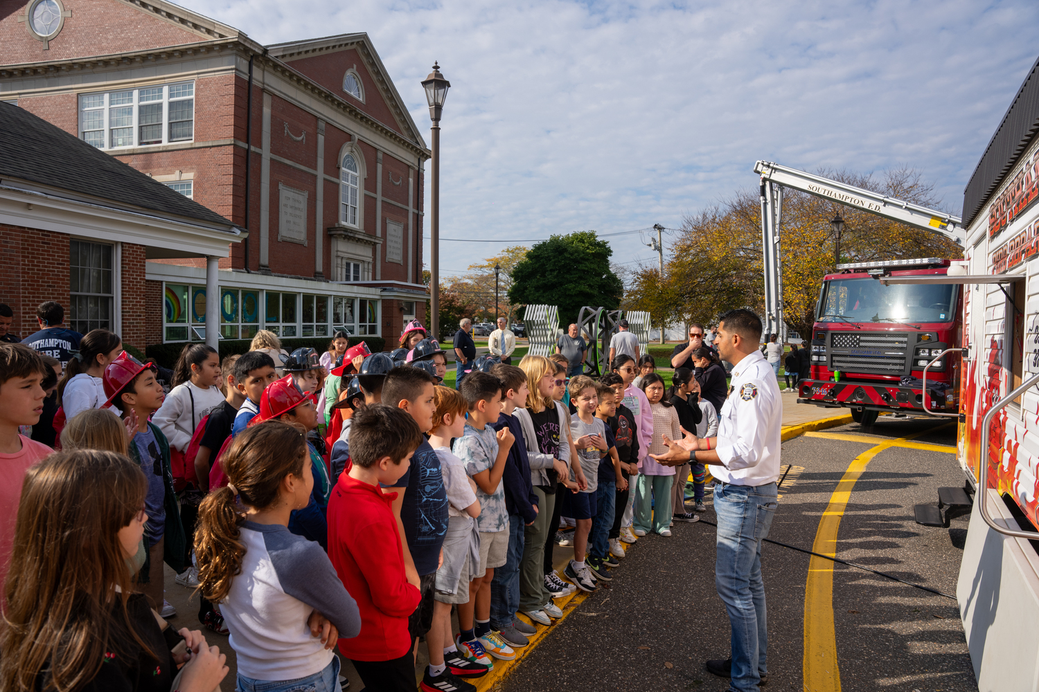 Marking National Fire Prevention Week, Southampton Elementary School
students learned more about fire safety from the Southampton Fire Department. Students
toured the department’s fire trucks and learned more about firefighting tools.
They also learned important fire safety tips, participated in a smoke simulation and used a water hose. COURTESY SOUTHAMPTON SCHOOL DISTRICT