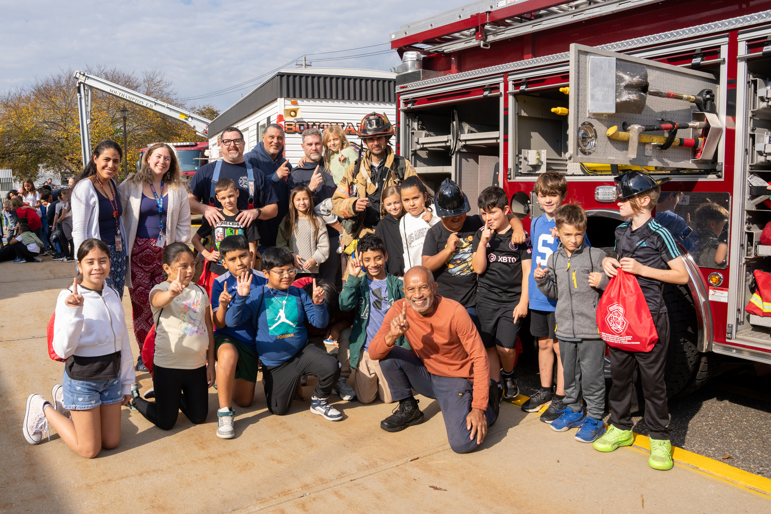 Marking National Fire Prevention Week, Southampton Elementary School
students learned more about fire safety from the Southampton Fire Department. Students
toured the department’s fire trucks and learned more about firefighting tools.
They also learned important fire safety tips, participated in a smoke simulation and used a water hose. COURTESY SOUTHAMPTON SCHOOL DISTRICT