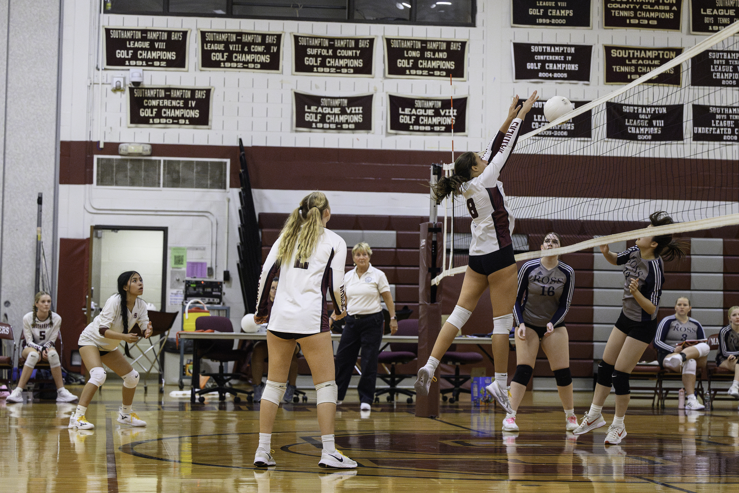 Senior outside and middle hitter Bea Pariz sends the ball back over the net. MARIANNE BARNETT