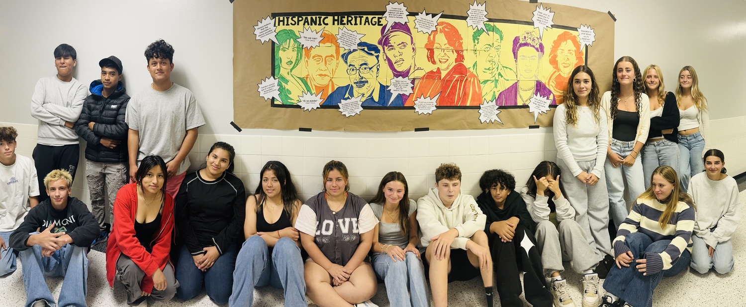 Pierson High School students in both English as a New Language and Spanish classes collaborate on a mural of historical figures of Latin American descent. COURTESY SAG HARBOR SCHOOL DISTRICT