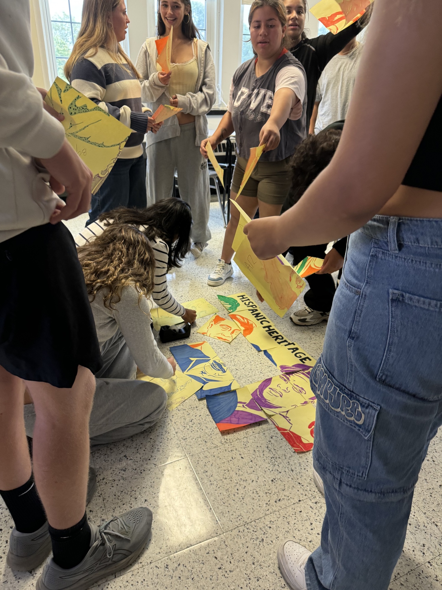 Pierson High School students in both English as a New Language and Spanish classes collaborate on a mural of historical figures of Latin American descent. COURTESY SAG HARBOR SCHOOL DISTRICT