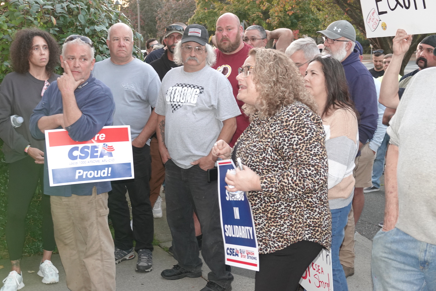 Members of Southampton Town's Civil Service union, the CSEA, protested Supervisor Maria Moore's decision to give raises to non-union employees in the 2025 budget, while union workers will only receive the raises they are guaranteed in the current union budget. The workers said Moore said she should have given them additional raises. Moore said she plans to address union salary levels when the next union contract is negotiated next year. MICHAEL WRIGHT