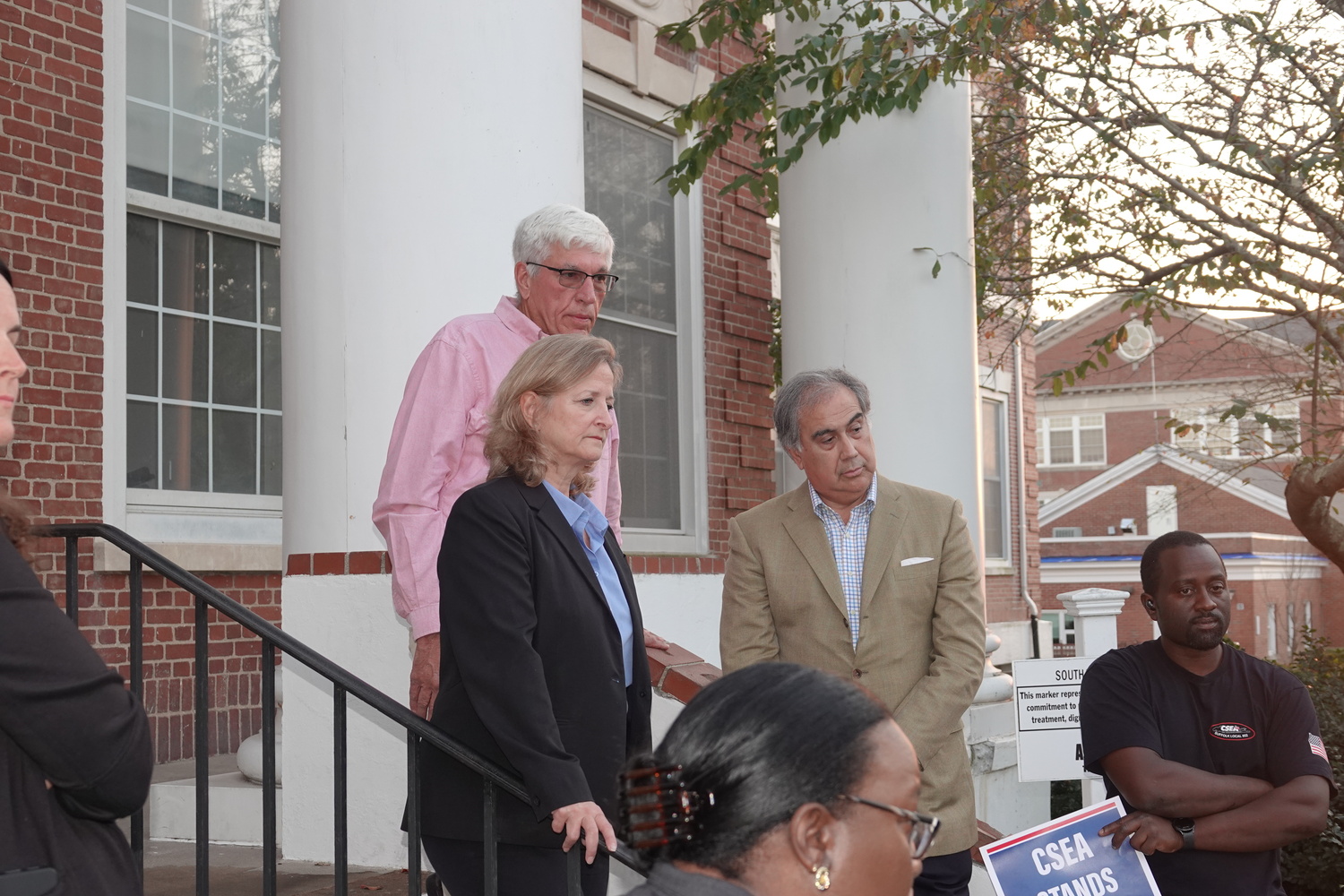 Members of Southampton Town's Civil Service union, the CSEA, protested Supervisor Maria Moore's decision to give raises to non-union employees in the 2025 budget, while union workers will only receive the raises they are guaranteed in the current union budget. The workers said Moore said she should have given them additional raises. Moore said she plans to address union salary levels when the next union contract is negotiated next year. MICHAEL WRIGHT