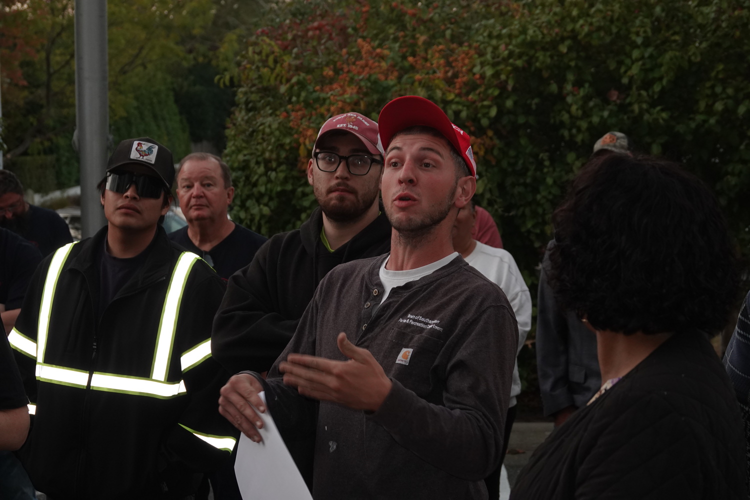 Members of Southampton Town's Civil Service union, the CSEA, protested Supervisor Maria Moore's decision to give raises to non-union employees in the 2025 budget, while union workers will only receive the raises they are guaranteed in the current union budget. The workers said Moore said she should have given them additional raises. Moore said she plans to address union salary levels when the next union contract is negotiated next year. MICHAEL WRIGHT
