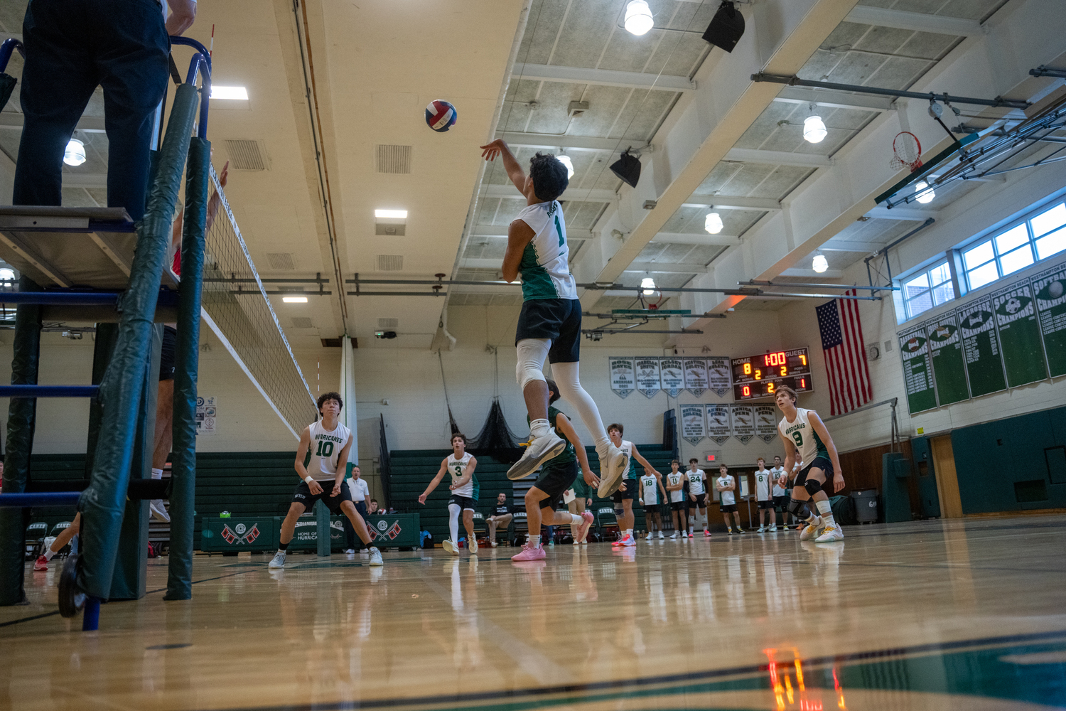 Senior outside hitter Mustafa Gulsen hits the ball. RON ESPOSITO