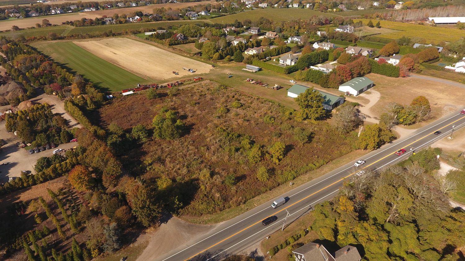 Southampton Town plans to purchase 3.8 acres of undeveloped land off Montauk Highway just east of Southampton Village, and across the street from Pumpkintown, to be used for an affordable housing project. MICHAEL WRIGHT