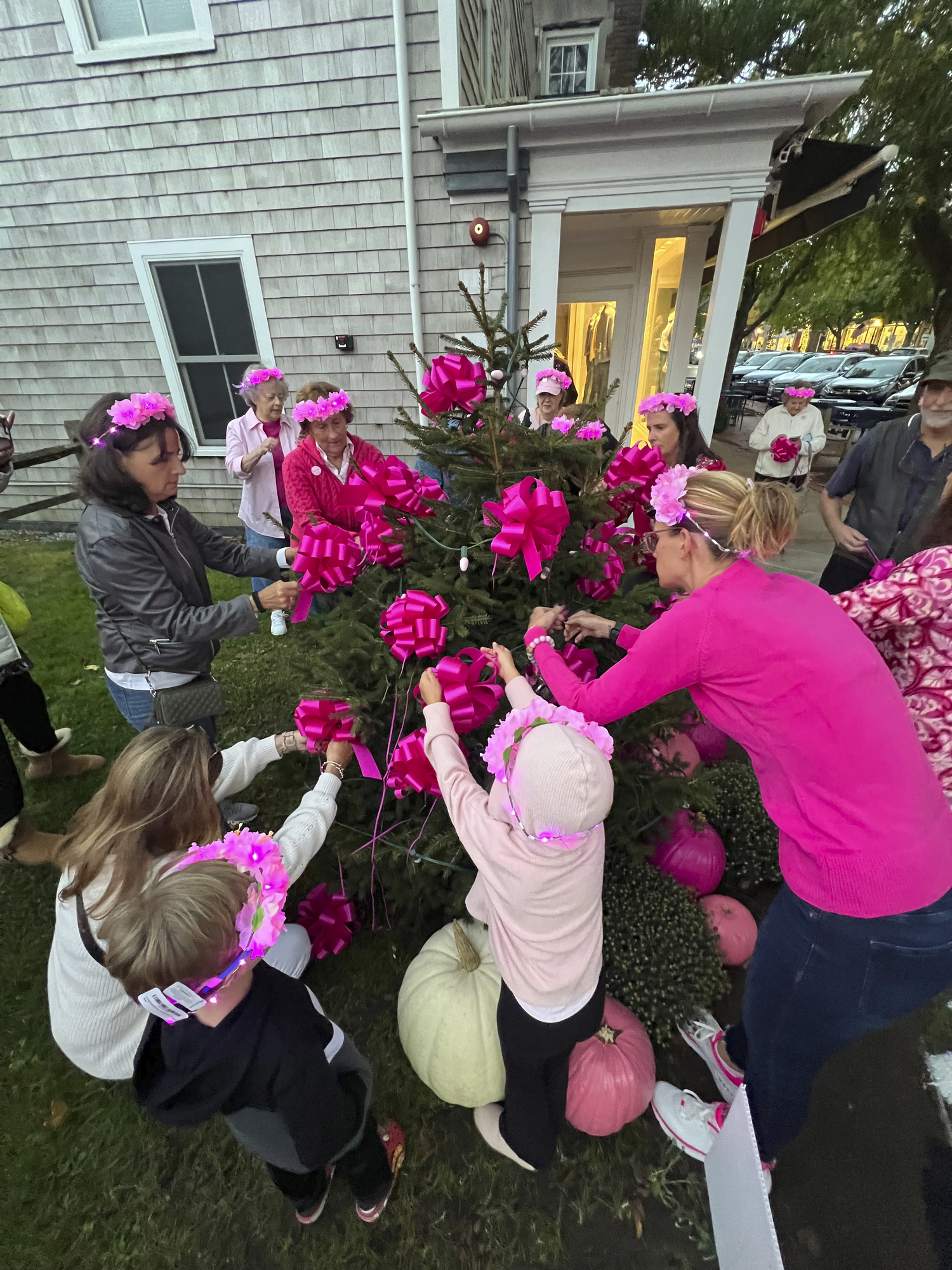 The pink tree was lighted at the Southampton Chamber of Commerce on October 1, marking the beginning of 