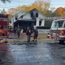 A house on Bay Street in Sag Harbor was heavily damaged by fire on Sunday morning. DOUG KUNTZ