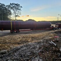 Large fuel storage tanks were trucked into the Westwoods property last week as the Shinnecock Nation presses forward with the construction of the gas station.