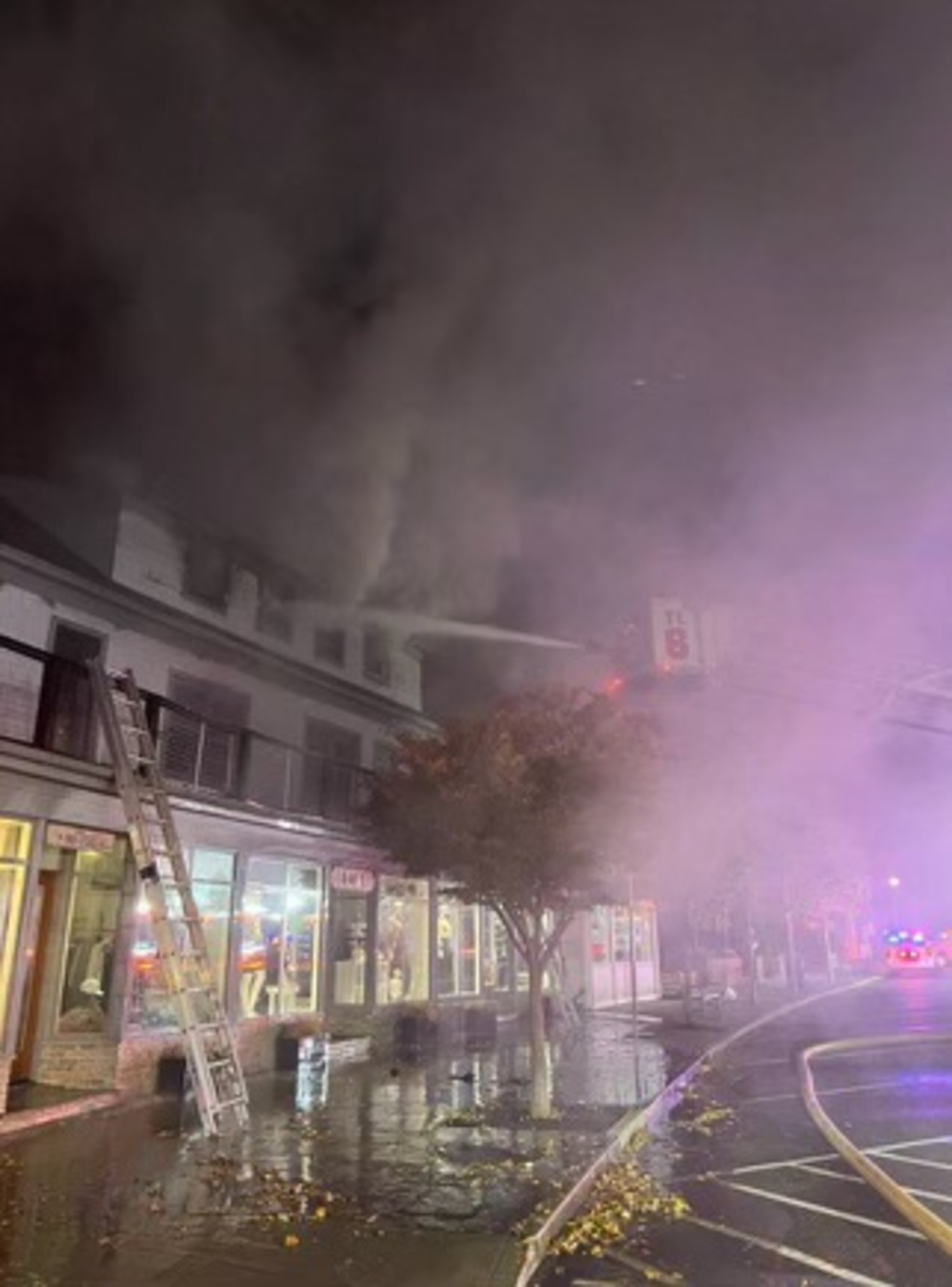 Firefighters are battling a blaze in a building on Main Street in Westhampton Beach.