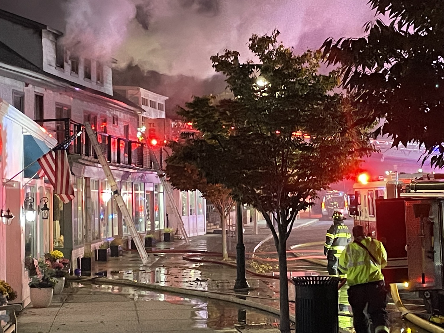 More than a dozen people escaped a fire, apparently uninjured, in a Westhampton Beach building early Friday morning. NANCY ST. JOHN