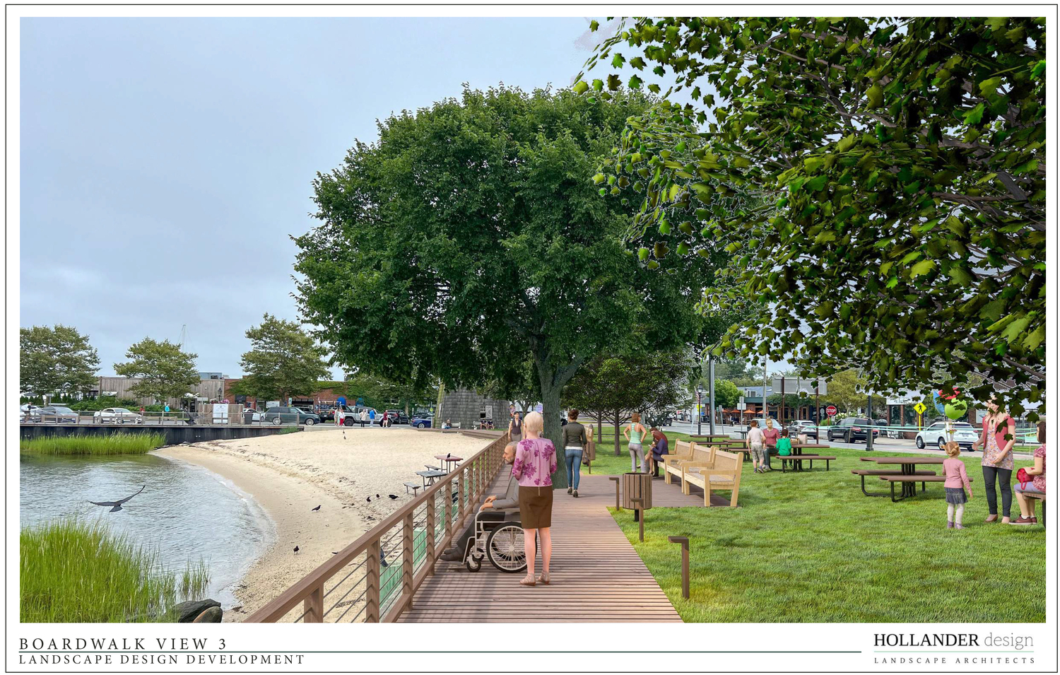 Renderings of the proposed walkway connecting John Steinbeck Waterfront Park and Windmill Beach in Sag Harbor. COURTESY HOLLANDER DESIGN