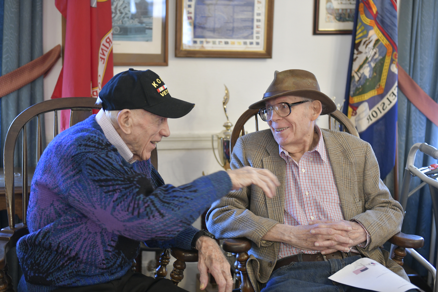 The final meeting of the Eastern Long Island Chapter of the Korean War Veterans was held on Saturday at Veterans Hall in Southampton Village. Two of the last three members of the chapter, Donald Schreiber of Sag Harbor and James Witker of Southampton chat at the meeting.   DANA SHAW