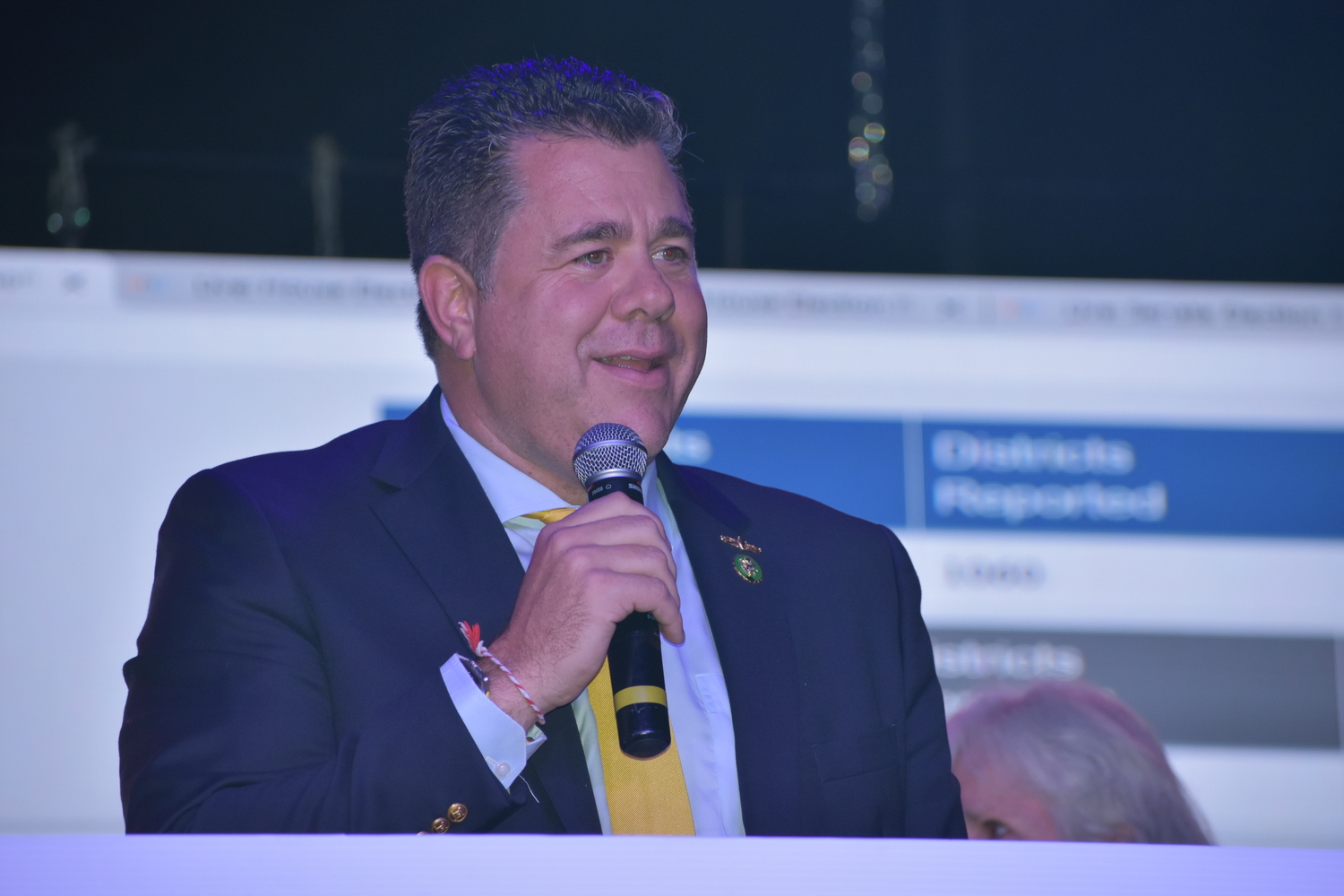 U.S. Representative Nick LaLota delivers a victory speech in his bid for a second term at Stereo Garden in Patchogue on Tuesday night. BRENDAN J. O'REILLY