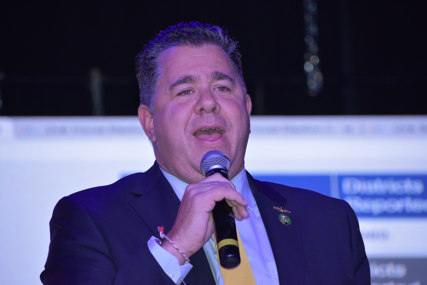 U.S. Representative Nick LaLota delivers a victory speech in his bid for a second term at Stereo Garden in Patchogue on Tuesday night. BRENDAN J. O'REILLY