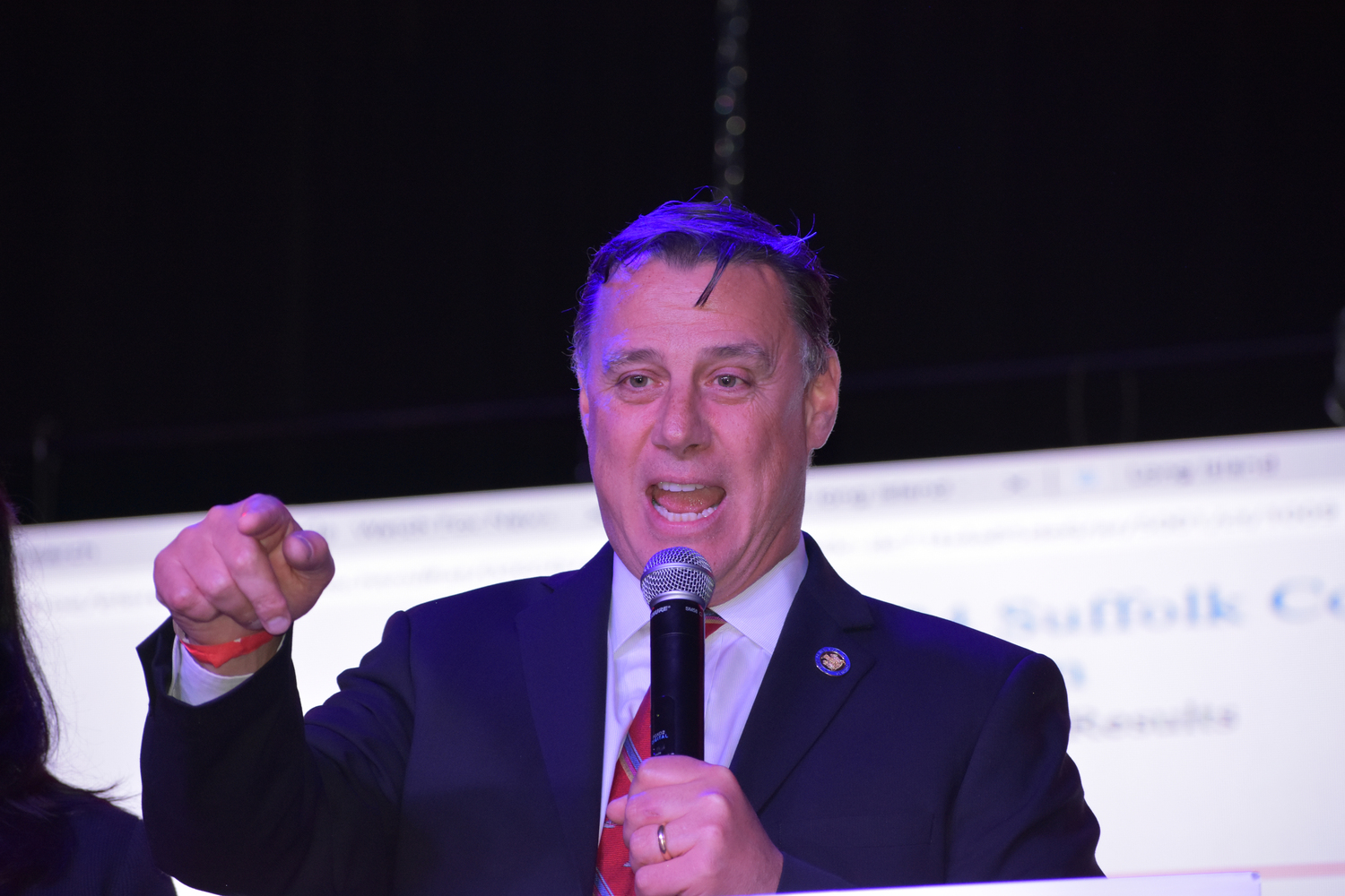 Anthony Palumbo delivers a victory speech at Stereo Garden in Patchogue on Tuesday night. BRENDAN J. O'REILLY