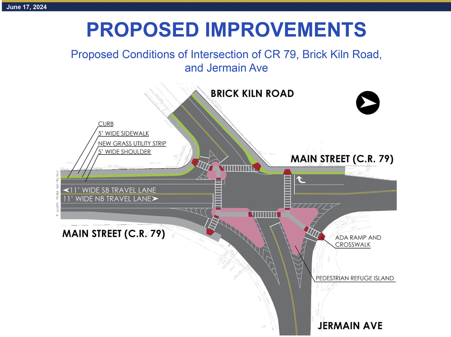 The Suffolk County Department of Public Works's proposal for the intersection of County Road 79 at Mashashimuet Park has village officials concerned. SUFFOLK COUNTY DEPARTMENT OF PUBLIC WORKS