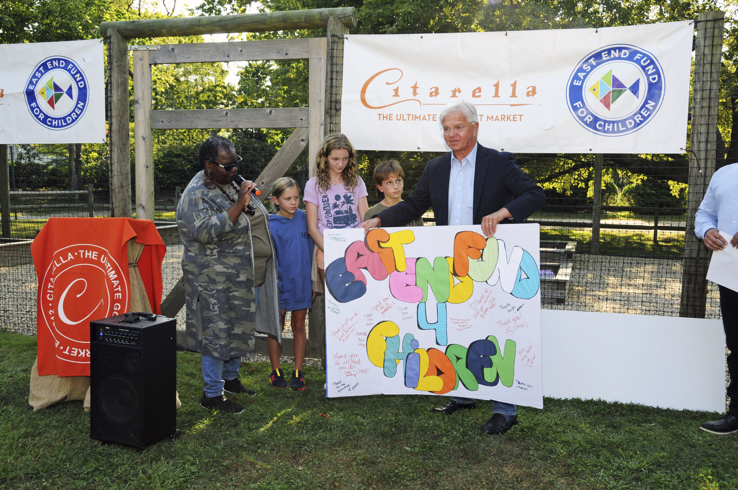 Deb Sanzo McEneaney of the Bridgehampton child Care & Recreation Center, Assemblyman Fred W. Thiele Jr, East Hampton Town Supervisor Kathee Burke-Gonzalez and Helen Atkinson-Barnes of The Retreat at an East End Fund for Children event.  RICHARD LEWIN