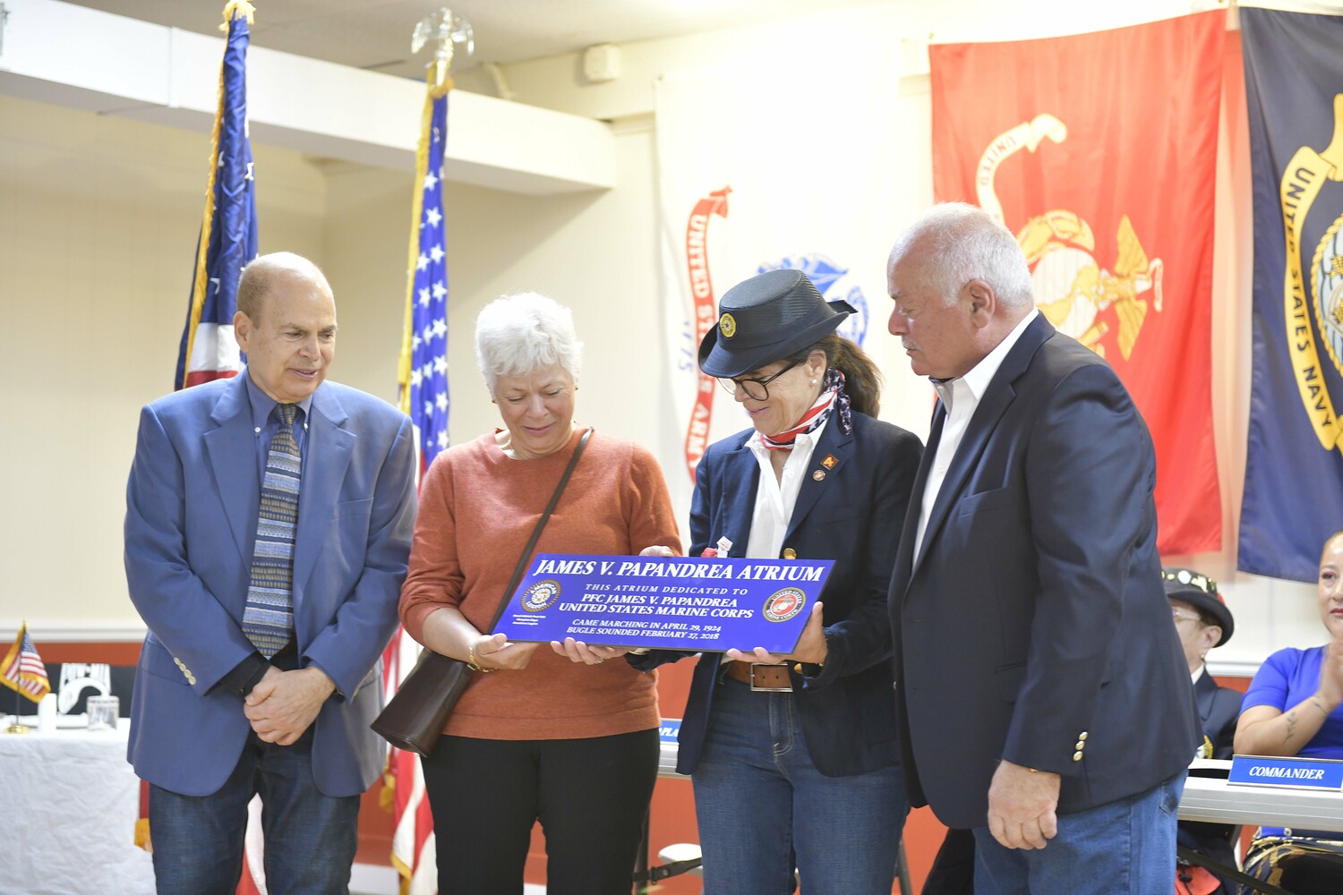 James Papandrea's family at the Veterans Day dedication, John Papandrea, Rosann Amore, Carol Curro and Anthony Papandrea.