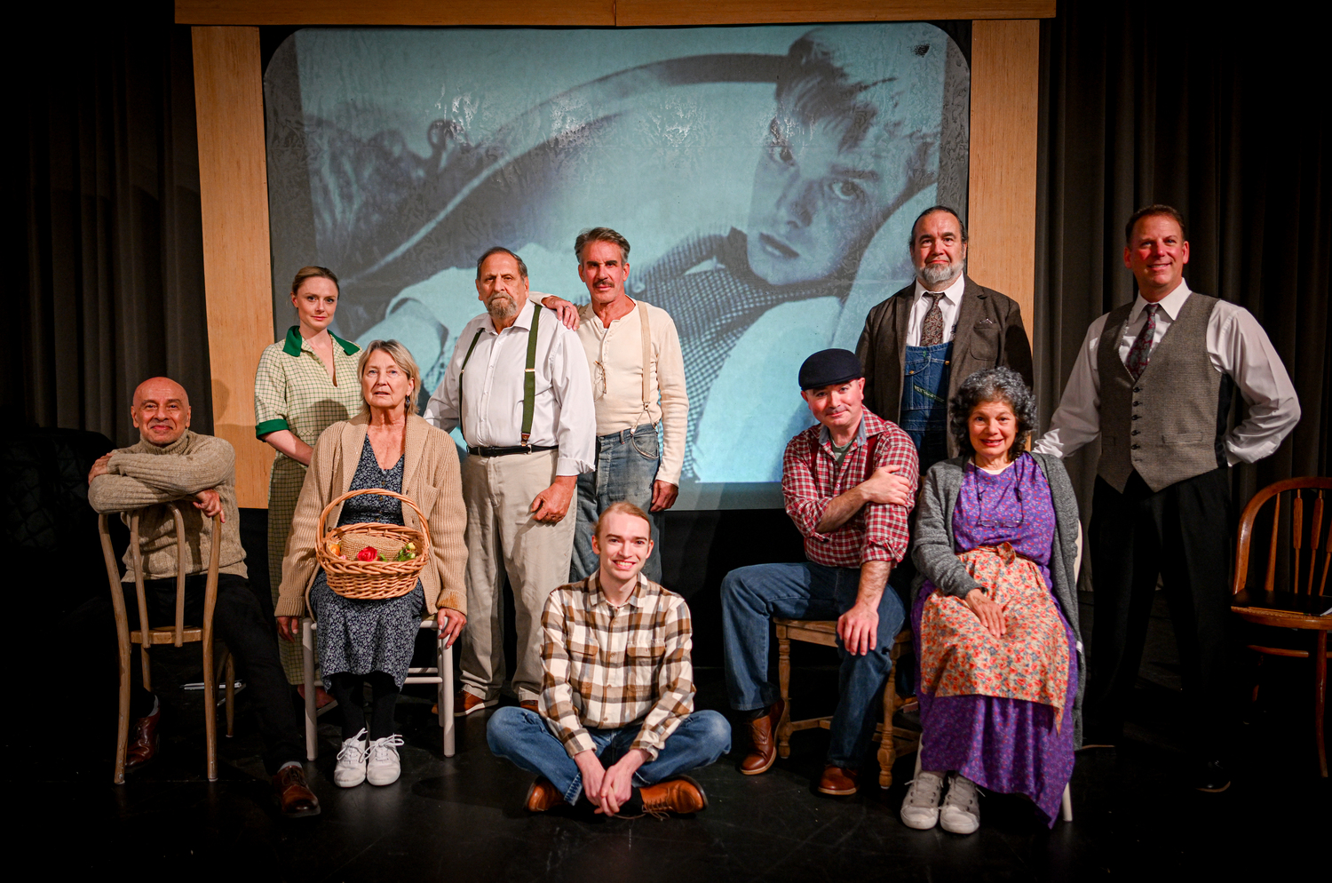 The cast of Truman Capote’s holiday short stories collectionm, from left, Franco Pistritto, Mary Sabo Scopinich, Rori Finazzo, Daniel Becker, Vincenzo James Harty (seated), Tom Gregory, Patrick Abillama, Richard Schindler, Susan Cincotta and Jack Seabury. DANE DUPUIS