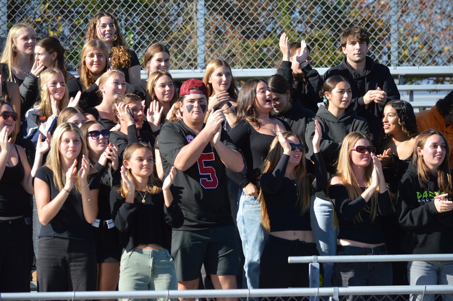 The Bonac student section came through with a “black out” in the stands on Saturday.  GAVIN MENU