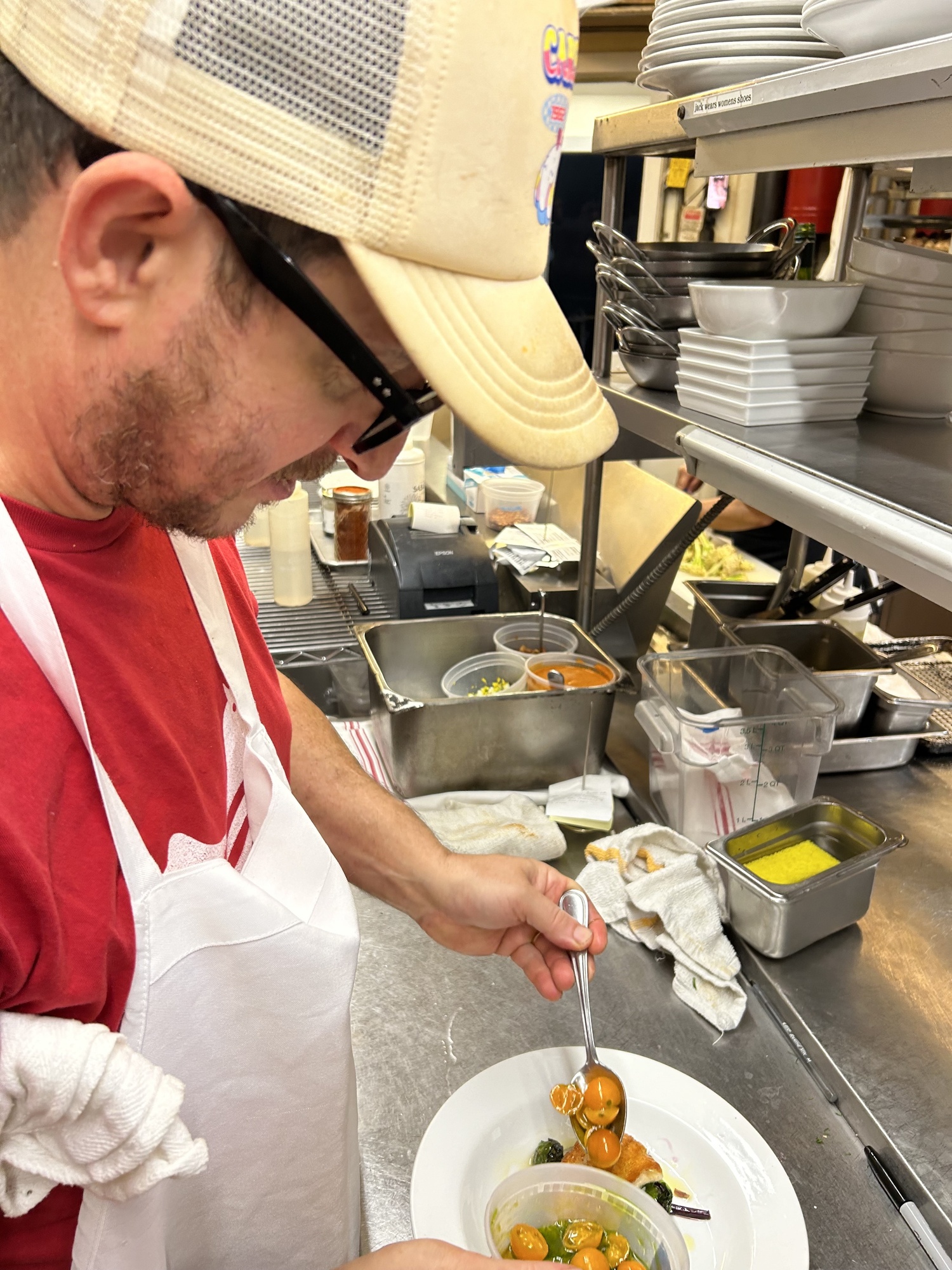 Jason Weiner owner and chef at Almond Restaurant testing recipes for his Taste of the Forks menu. KRISTEN HIMMELBERG