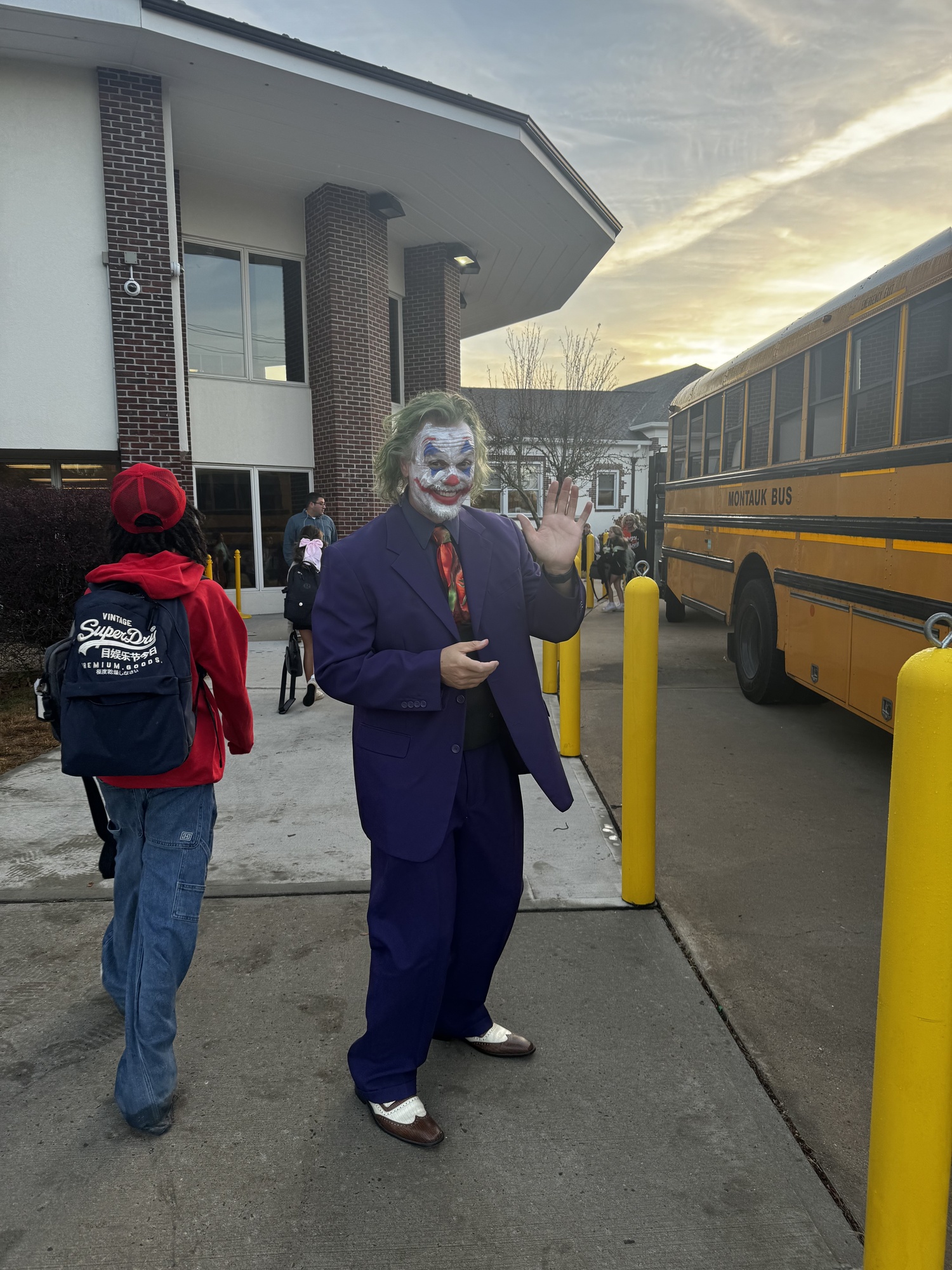 Tuckahoe School Superintendent and Principal Len Skuggevik dressed as the Joker on Halloween.