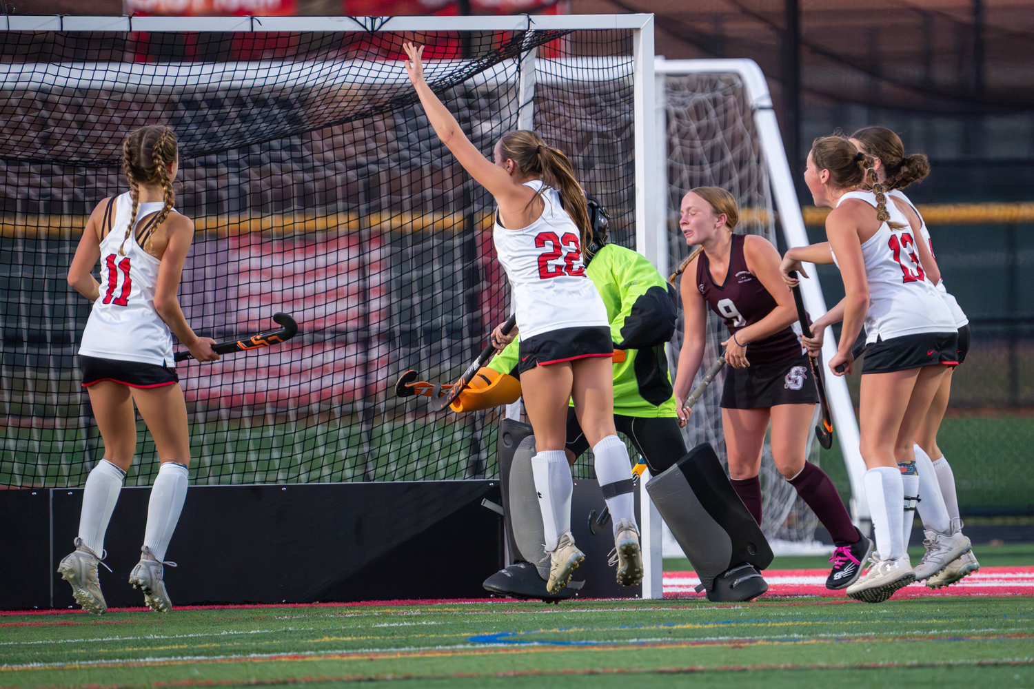 Pierson senior midfielder Bella Eldridge leaps up in celebration of her goal. RON ESPOSITO