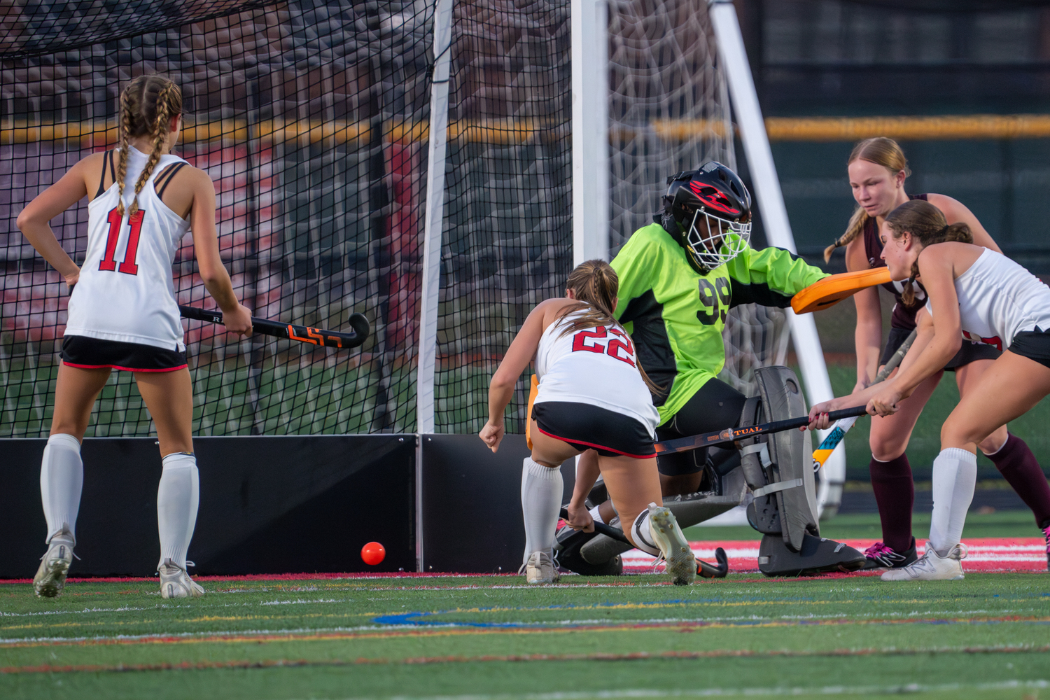 Pierson senior midfielder Bella Eldridge scores off a rebound. RON ESPOSITO