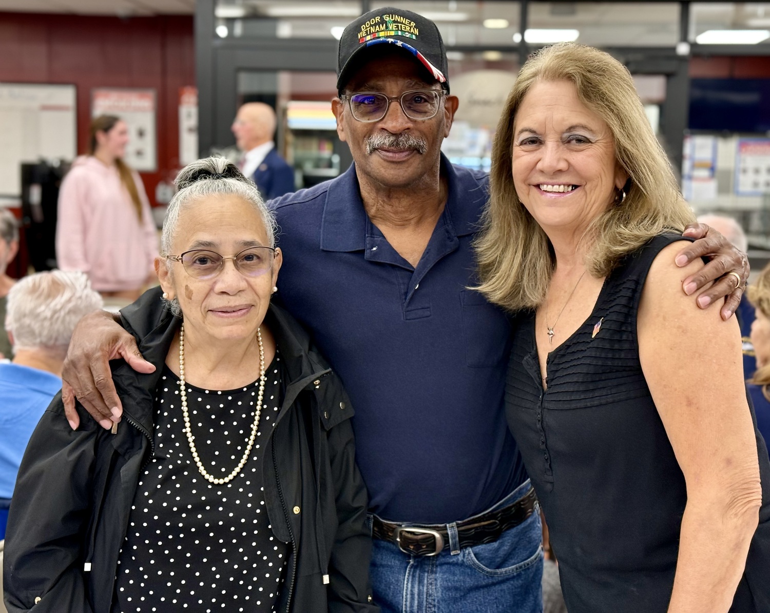 Virginia and Gene Backus (a Vietnam veteran) and Joyce Cole at Southampton High School's Patriot Club Veterans Appreciation Dinner. COURTESY SOUTHAMPTON HIGH SCHOOL