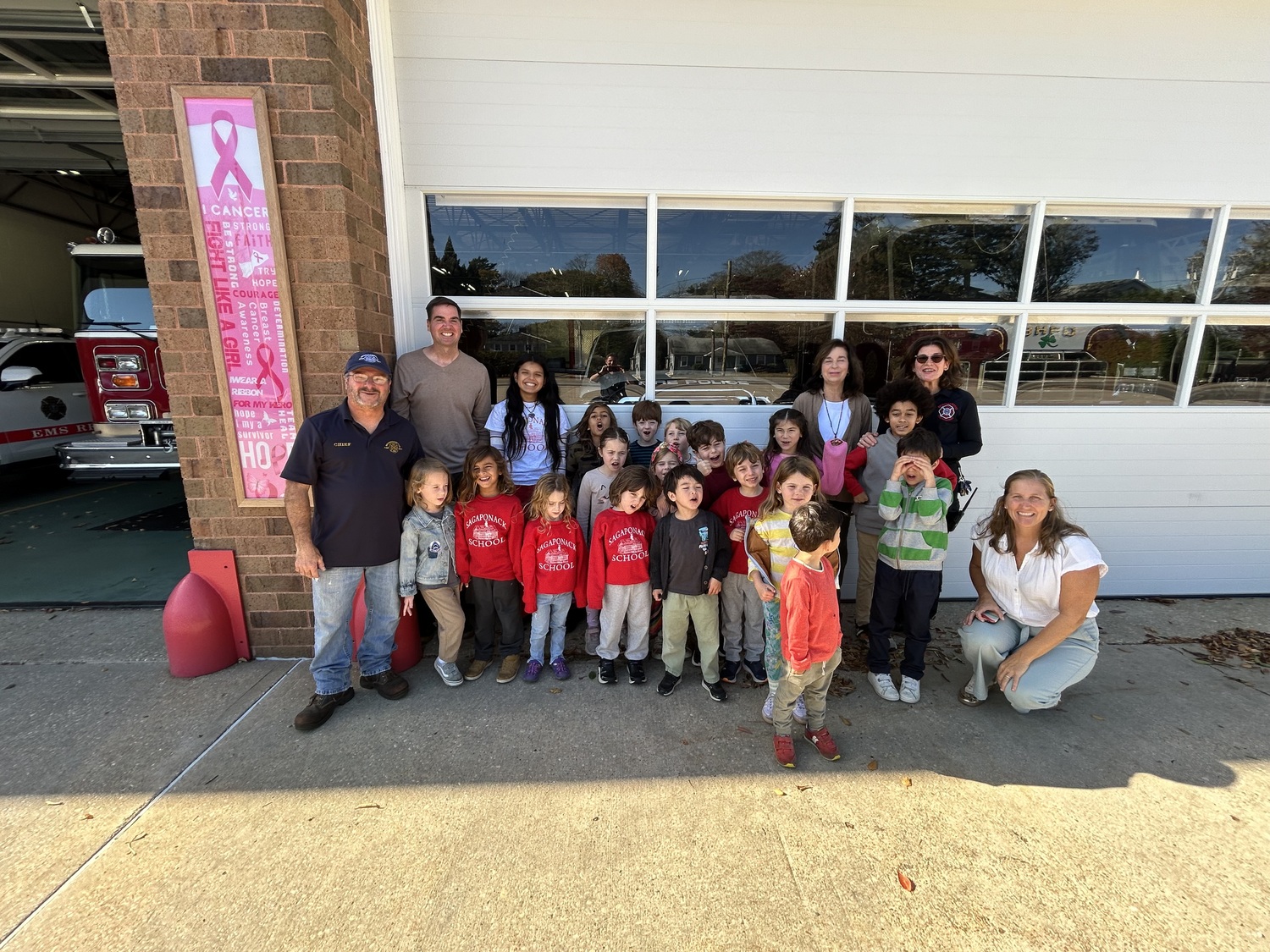 Sagaponack School students recently visited the Bridgehampton Fire Department where they learned about fire safety and got to see the inside of an ambulance. COURTESY SAGAPONACK SCHOOL