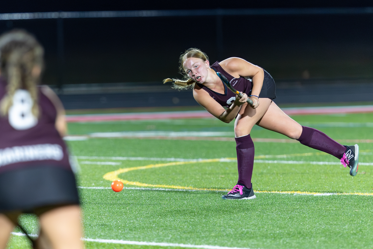 Southampton sophomore midfielder Carlie Kreymborg sends the ball into play. RON ESPOSITO