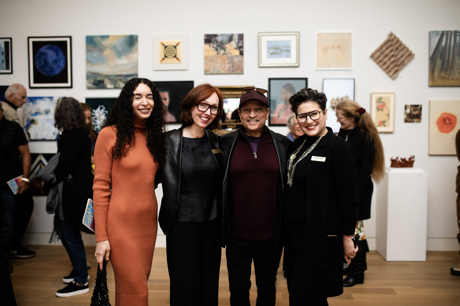 From left, awards juror Storm Ascher, Guild Hall director Andrea Grover, Top Honors winner Michael A. Butler and museum director Melanie Crader at the opening of Guild Hall's 85th Artist Members Exhibition. JESSICA DALENE PHOTOGRAPHY