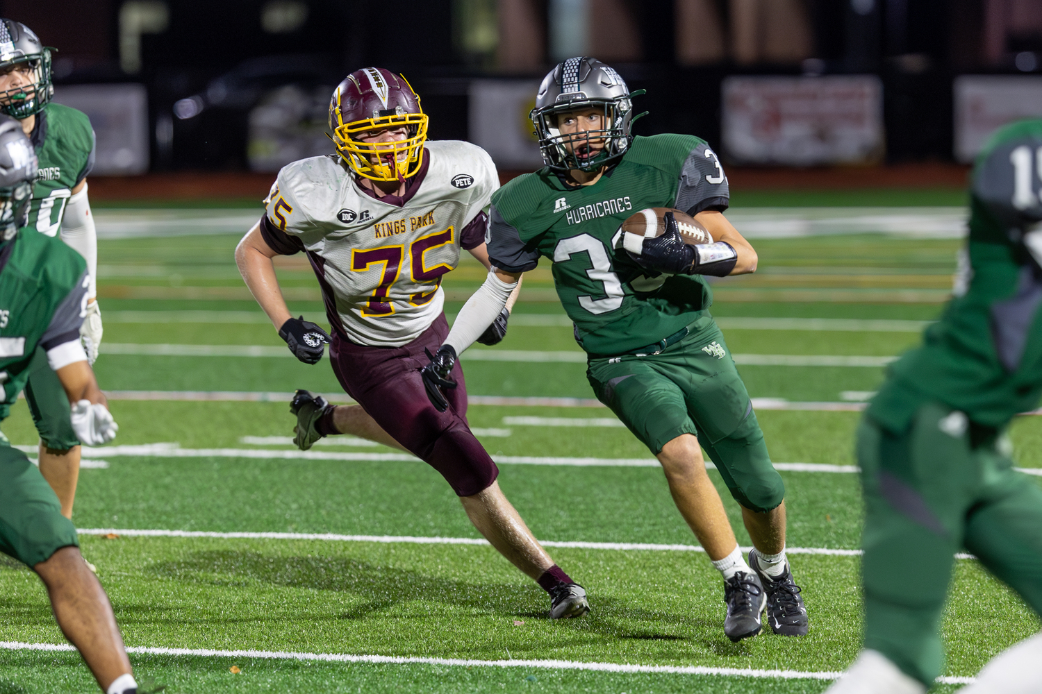 Westhampton Beach junior Riley Maire returns an interception.   RON ESPOSITO