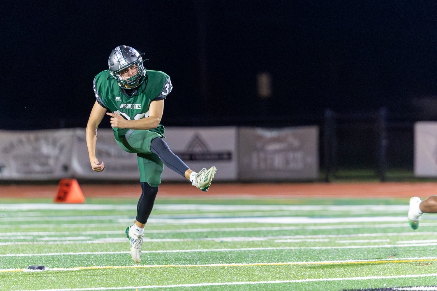 Westhampton Beach junior Riley Maire kicks the ball off.   RON ESPOSITO