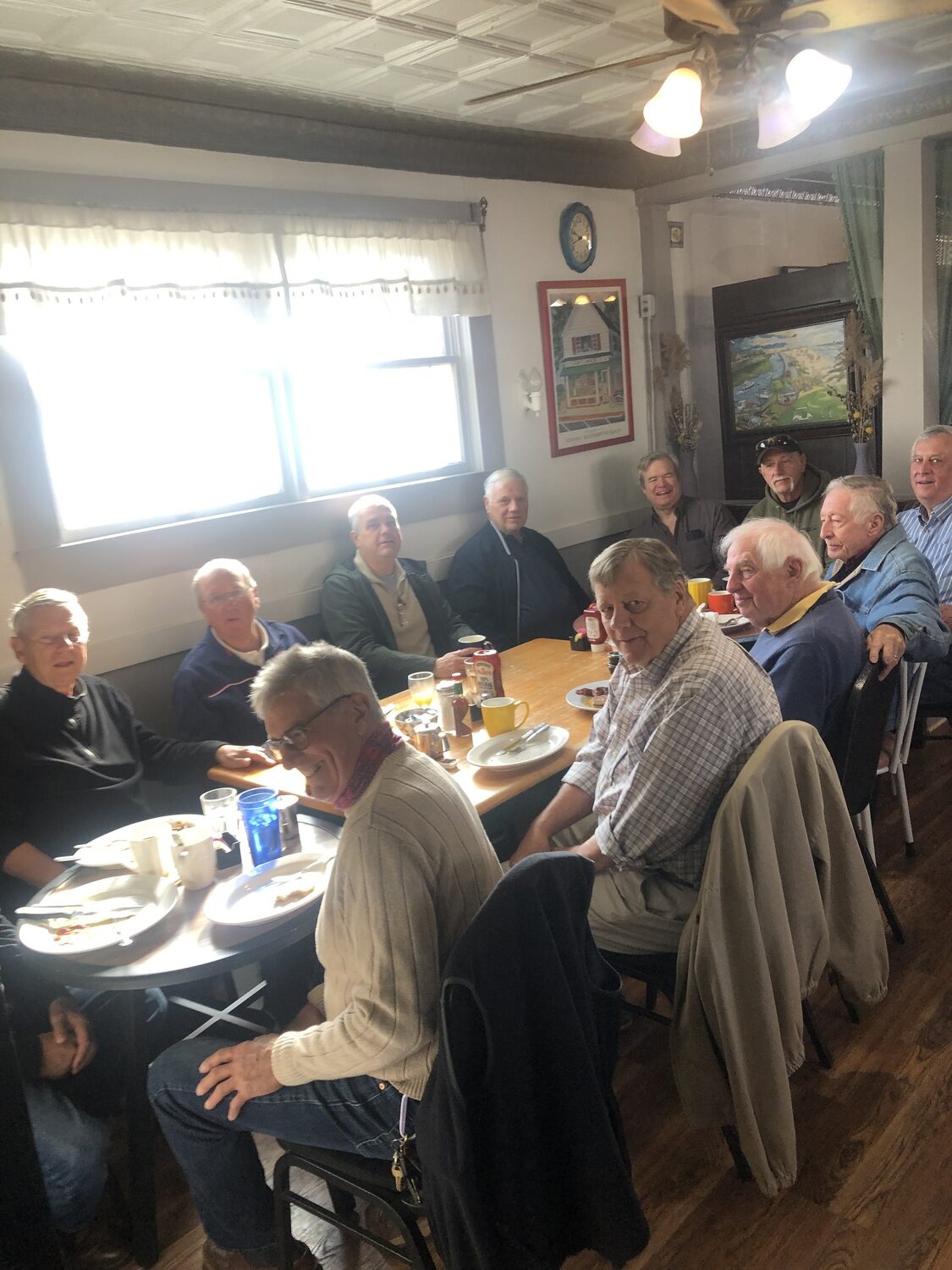 St. Mark's Church's Men's Group gathered last Saturday at Eckarts luncheonette to discuss the church agenda plus general topics. The group meets regularly to talk about issues related to the church. COURTESY TOM HADLOCK