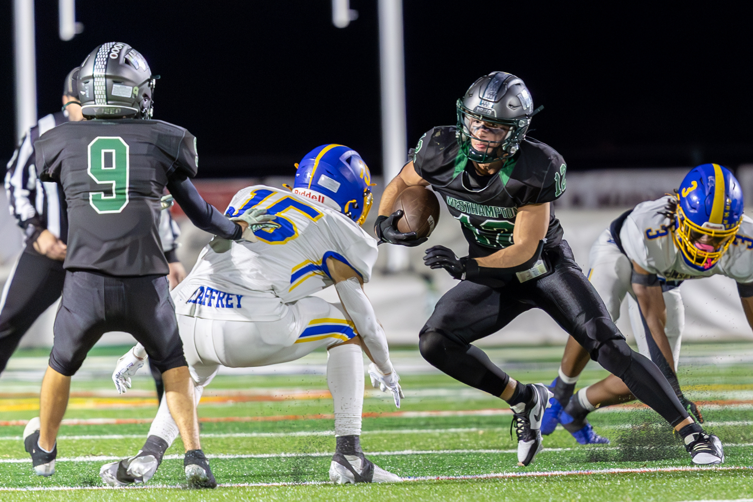 Westhampton Beach senior Brody Schaffer makes a move on a Comsewogue defender.   RON ESPOSITO