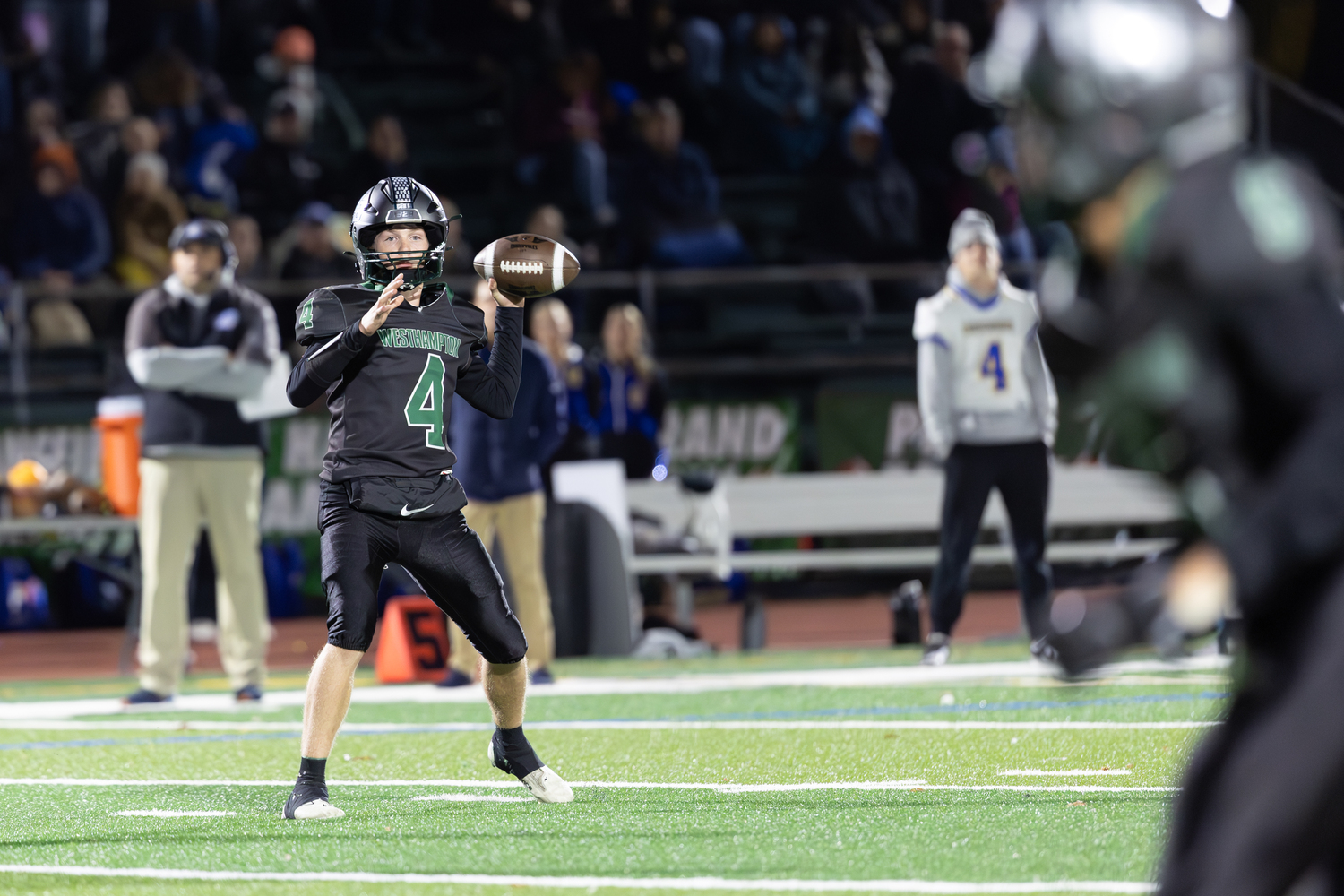 Westhampton Beach sophomore quarterback Jake Calloway has a receiver in his sights.   RON ESPOSITO