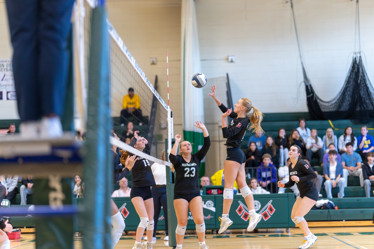 Westhampton Beach senior middle blocker Shannon Sweet, who finished with 15 kills, pushes the ball. RON ESPOSITO