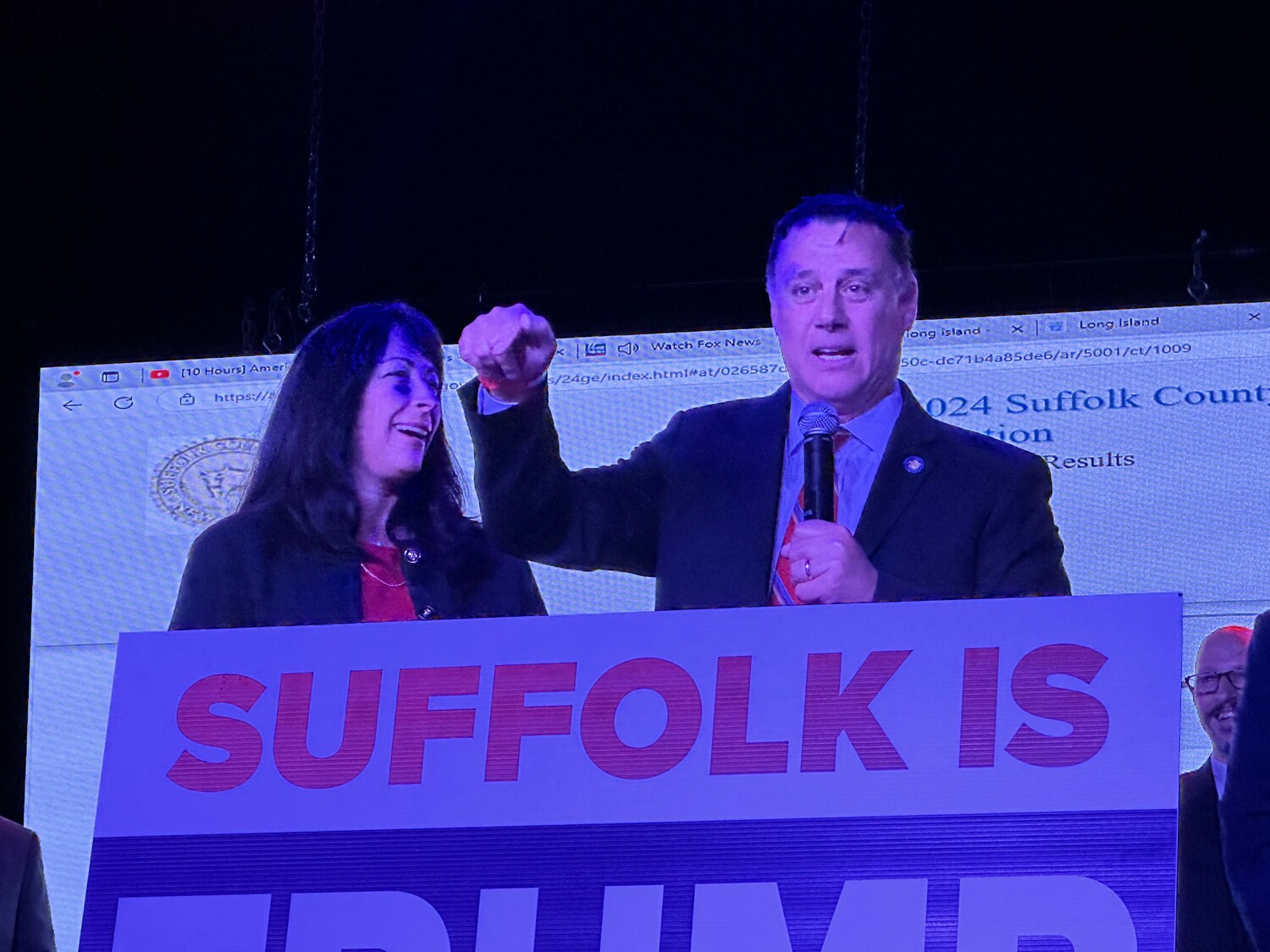 State Senator Anthony Palumbo gives a victory speech on Tuesday night. BRENDAN J. O'REILLY