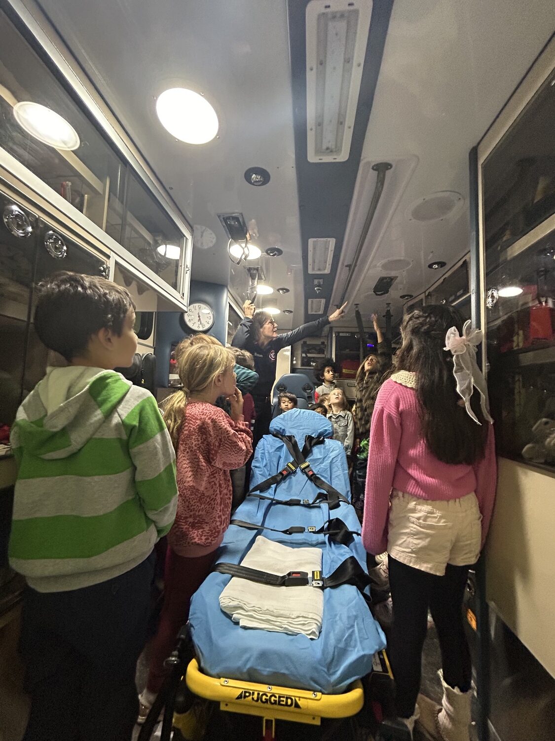 Sagaponack School students recently visited the Bridgehampton Fire Department where they learned about fire safety and got to see the inside of an ambulance. COURTESY SAGAPONACK SCHOOL