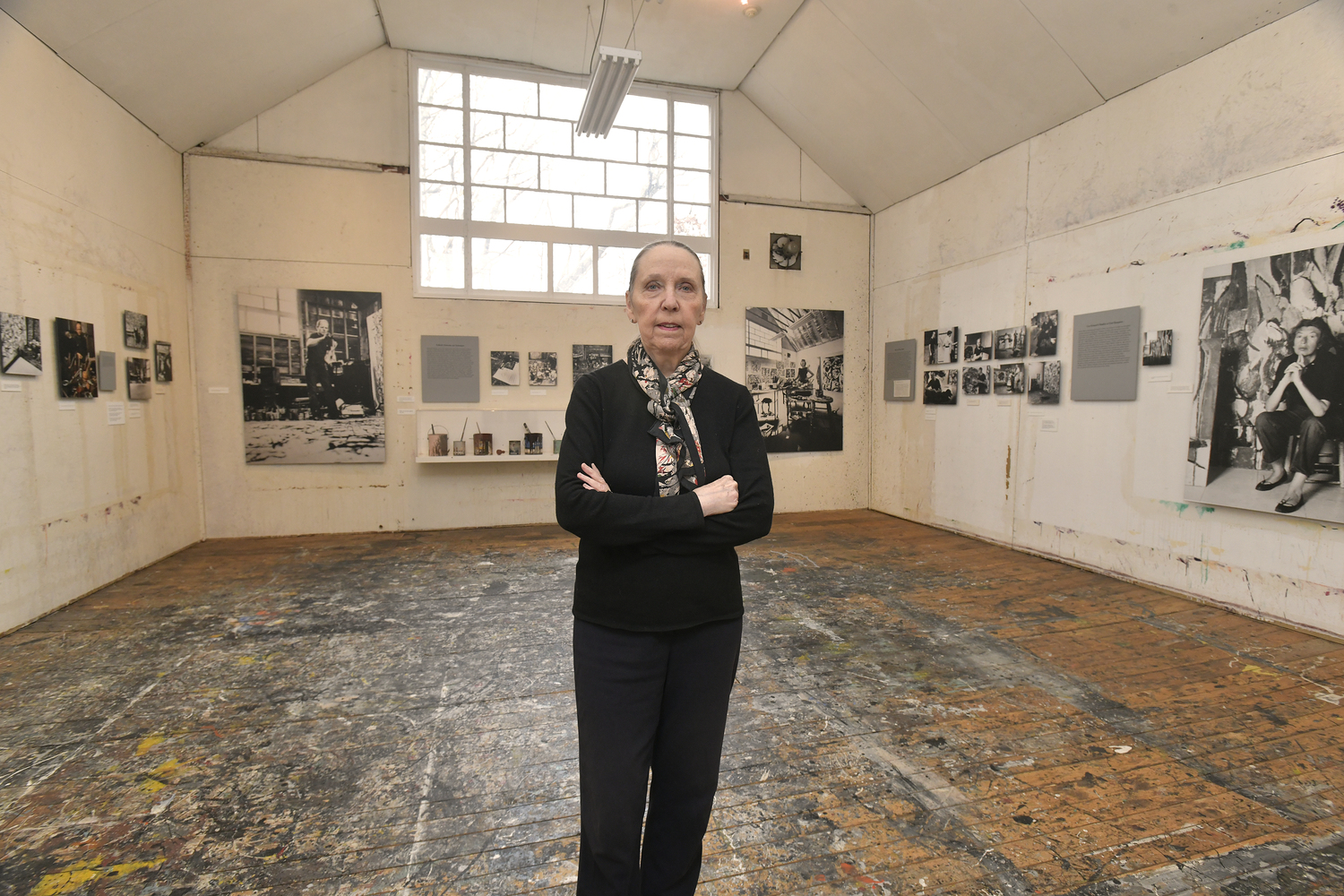 Mission Accomplished: Helen Harrison retires as director of Pollock-Krasner House after 34 years.
Helen A. Harrison in Jackson Pollock's studio at the Pollock-Krasner House and Study Center. Harrison, longtime director of the organization, officially retired on January 17. Inset, Harrison on the porch of Jackson Pollock and Lee Krasner’s House in Springs on March 1, 1990 — her very first day on the job. DANA SHAW