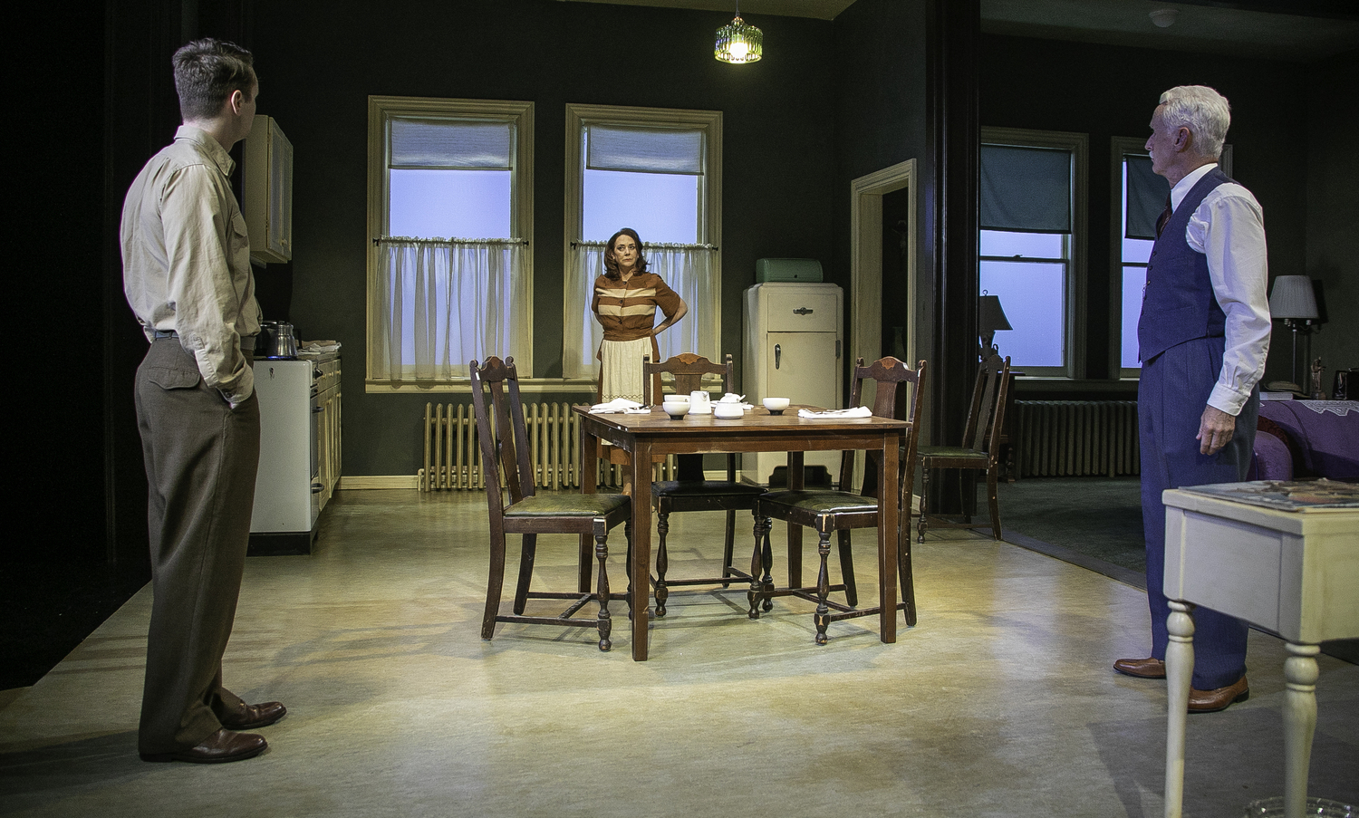 Harry Slattery, Talia Balsam and John Slattery (as Timmy, Nettie and John Cleary) in “The Subject Was Roses” at Bay Street Theater. LENNY STUCKER PHOTO