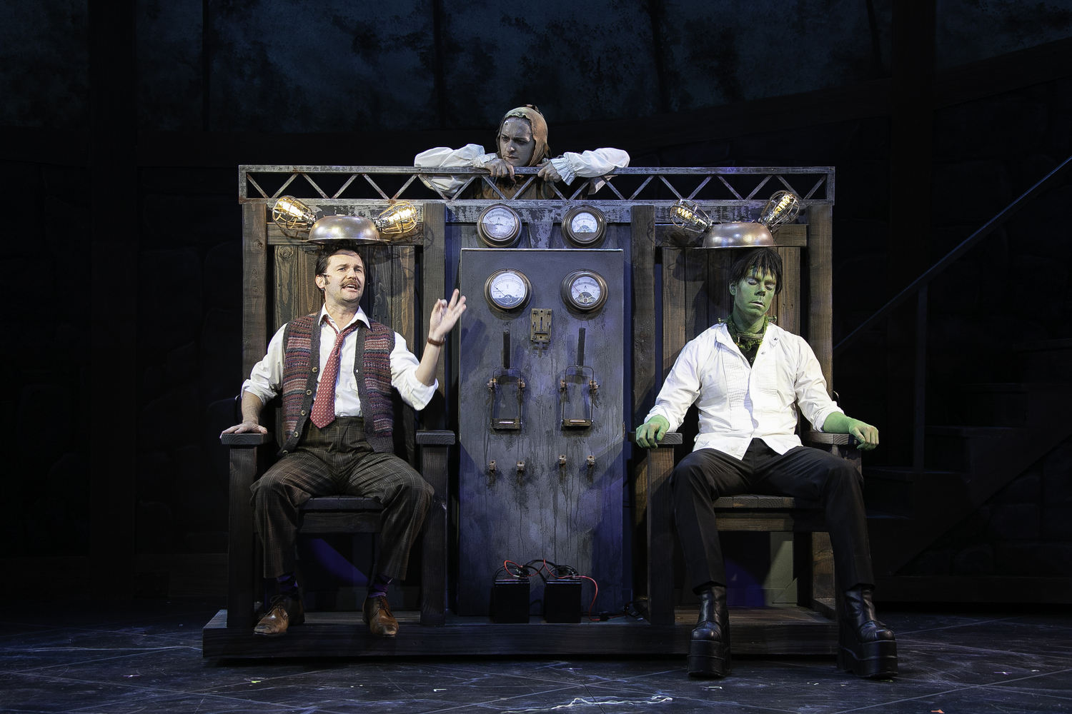 Matthew Hydzik, James Romney and Sean Bell in “Mel Brooks’ Young Frankenstein - The Musical” at Bay Street Theater. LENNY STUCKER