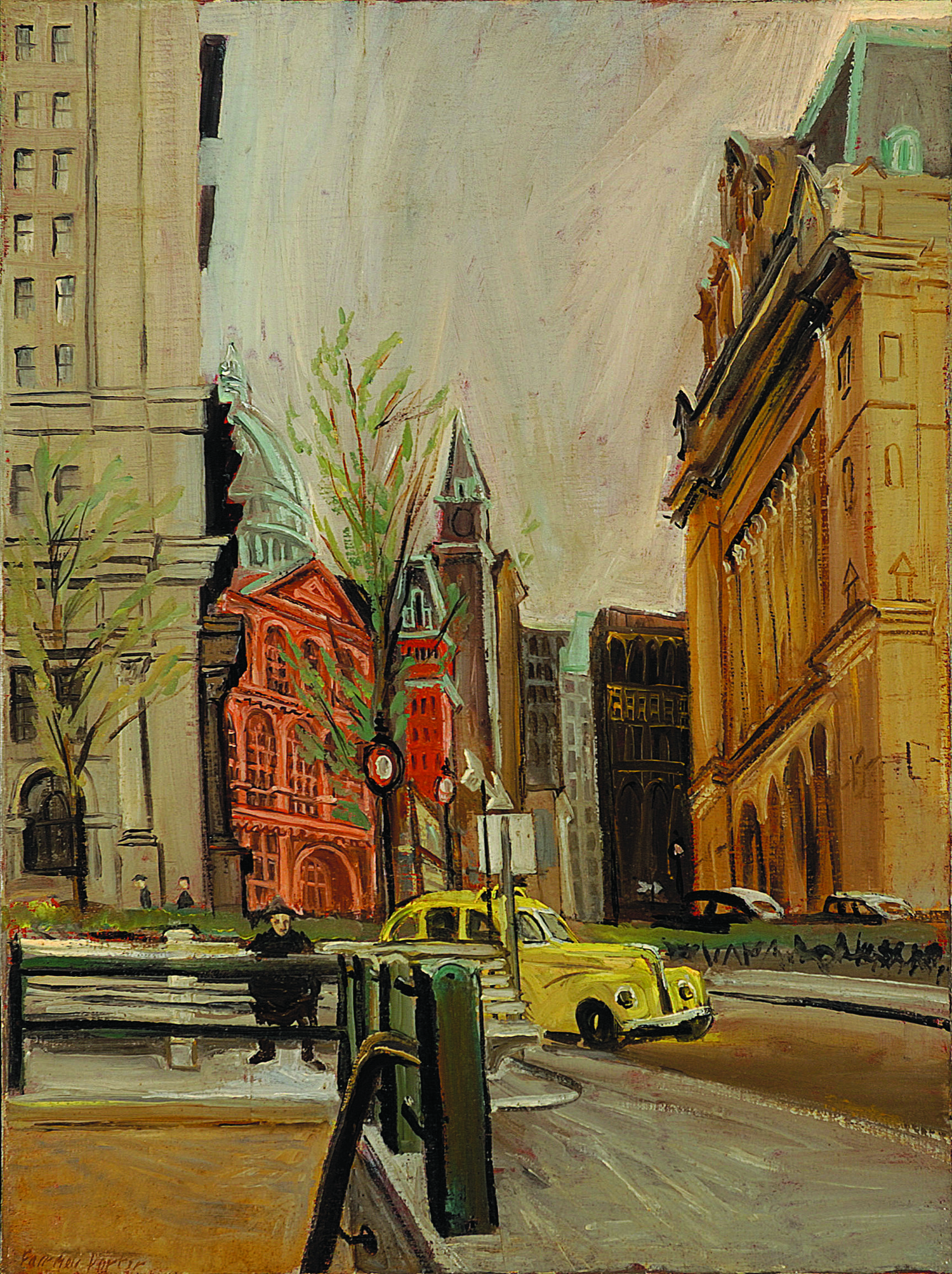 February 15 - “Cityscape with Yellow Taxi,” 1945. Oil on canvas. PARRISH ART MUSEUM WATER MILL, N.Y. GIFT OF DR. AND MRS. DANIEL J. MASON AND GIFT OF THE ESTATE OF FAIRFIELD PORTER