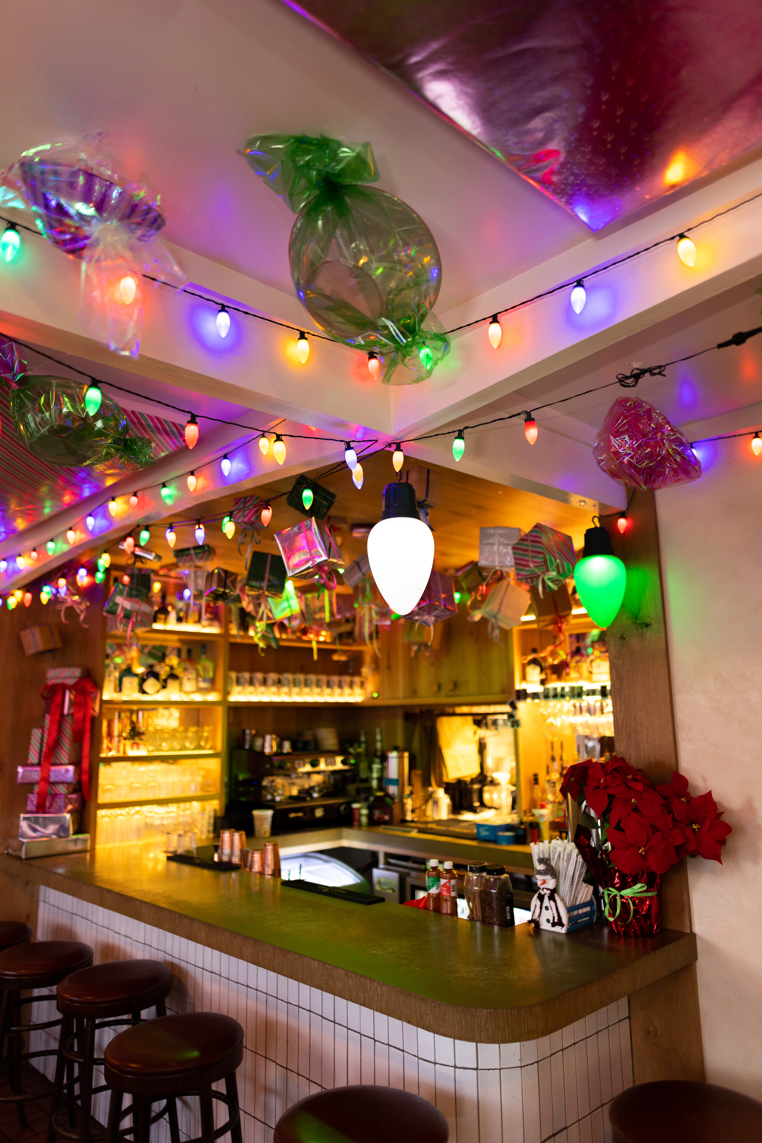 The bar at The Bird is dressed up for the holidays. COURTESY THE BIRD